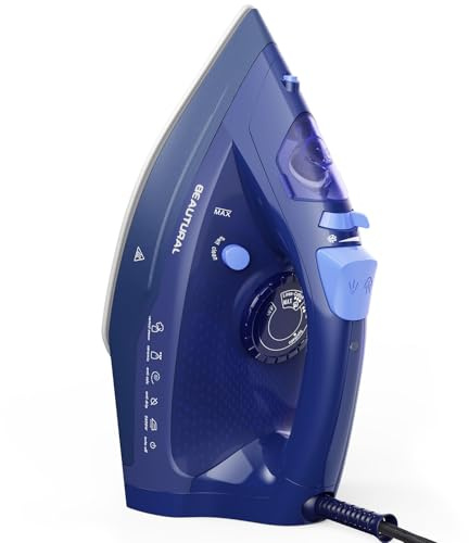 BEAUTURAL 2600W Steam Iron, Ceramic Coated Soleplate, Variable Temperature and Steam, Self-Cleaning, 3-Way Auto-Off, Anti-Drip & Anti-Calcium System, Dark Blue
