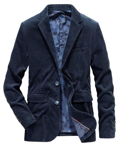 Giacca Blazer da Uomo Vintage Casual da Lavoro in Velluto a Coste, Giacca Sportiva Lavoro in Ufficio, Blu, 3XL