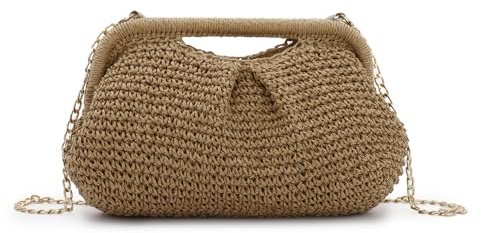 Ynport Crefreak Bolso de Mano Tejido 'Cloud Dumpling' para Mujer, Bolso de Playa de Papel Trenzado con Correa Cruzada para Fiesta de Verano por la Noche o Boda