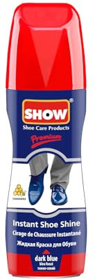 SHOW Navy Instant Leather Shoe Shine Liquid for Shoe Boots Bags- Unisex 75ml Bottle with Sponge for Instant Leather Colour Nourish and Condition - Leather Care Products
