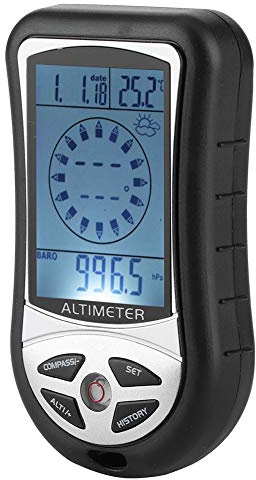 Zerodis Barómetro Altímetro, brújula portátil, Multifuncional, electrónico, meteorológico, altímetro, barómetro de altitud para pronóstico, Agarre Manual, Senderismo, Acampada