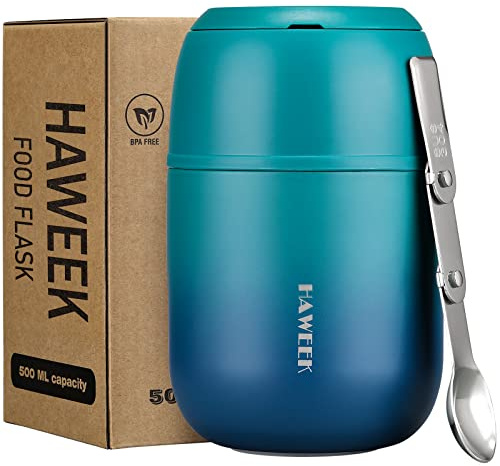 HAWEEK 17oz Insulated Food Jar with Spoon,Gradient Dark Green