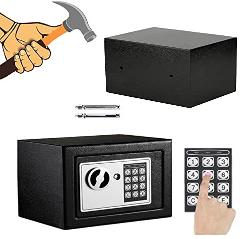 4.6L Safe Security Box Dokumentensafe Tresor Elektronischer Safe, Tresor Feuerfest MöBeltresor mit Passwort Notschlüssel Verriegelung Wandtresor,23x17x17cm,Schwarz