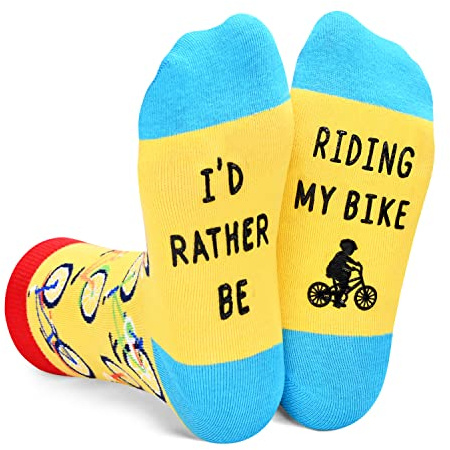 HAPPYPOP Bicycle Gifts for Boys Girls - Mountain Bike Gifts, Cyclist Rider Biker Gift, Riding Cycling Bicycling Biking Socks 7-9 Years Old