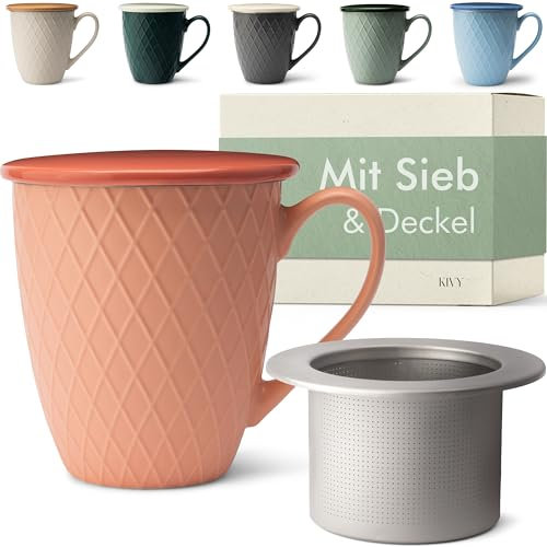 KIVY Tazza da Tè Grande XXL Con Coperchio e Colino [650 ml] - Tazza Jumbo