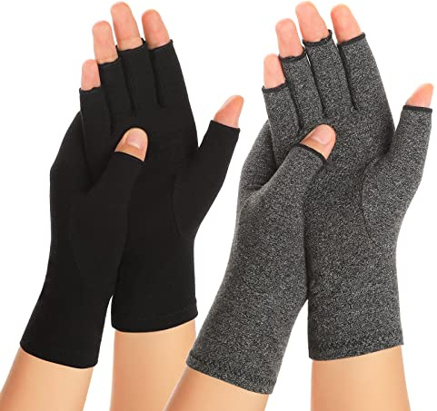 Zexhoor 2 pares de guantes de compresión para artritis para mujeres y hombres, alivio del dolor del túnel carpiano, sin dedos para escribir con ambas manos