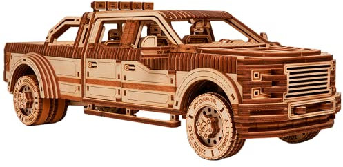 Wood Trick Pickup Truck Car - Holzpuzzle im 3D-Format zum Zusammenbauen für Erwachsene und Kinder - Fährt bis zu 10 m - DIY-Mechanik-Holzmodelle für Erwachsene
