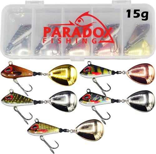 Paradox Fishing Jig Spinner 5er Set 15g Delusory 2.0 Spin Jig zum Barsch Angeln Barsch Köder Zander Hecht Spinnerbait Spinn Köder – optimaler Barschköder