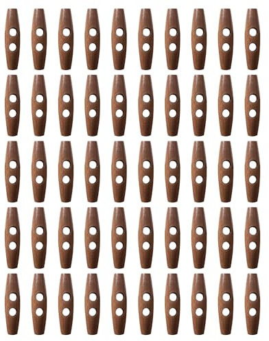 50 styckenstickade pysselknappar, sömnad av träknappar, stickade hornknappar och dekorativa knappar för skjortor och 2-håls mantlar (brun)