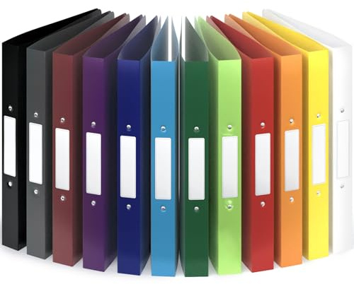 ACROPAQ - 12 x Ringbuch A4 - Mit 2 Ringen, Mit Rückenetiketten, Rückenbreite 3,5 cm, Farbbogen, Natur Farbkollektion - Ringhefter, Ringordner, Ordner A4 Schmal, Ringmappe A4, Schulordner