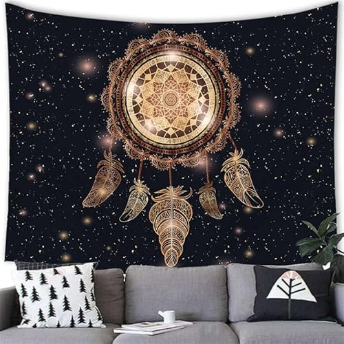 hfdch Gobelänger gyllene fjädervägg hängande sovsal gobelänger för hem och vardagsrum dekor indisk bomull strand överkast, yoga meditation matta mattor 132 x 152 cm