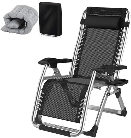 Fiutazge Sonnenliege Klappbar Mit Verstellbare Rückenlehne,Relaxliege mit Kissen,Kopfteil,GeträNkehalter und Liegestuhl Klappbar Abdeckung,Gartenliege für Patio,Balkon,Strand,Camping-Grau