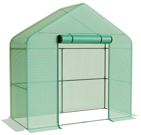 LARMNEE Gewächshaus, Foliengewächshaus, Tomatenhaus Stabil, tomatengewächshaus, Spitzdach, PE Gitterfolie, Garten, Balkon, 212 x 84 x 201 cm, Grün EGN02GH02