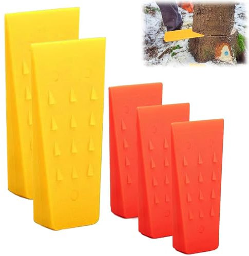 Intckwan Juego de Cuñas para Tala 5 Piezas (2x8 Pulgadas + 3x6 Pulgadas) - Cuñas Forestales Antideslizantes con Dientes, Resistentes a Heladas, Incluye Bolsa de Red, Cuñas para Tala Segura