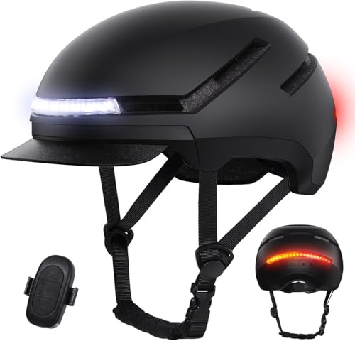 Shinmax Casco de Bicicleta Adulto con Luz y Intermitentes, Casco Ciclismo Hombre Mujer con Luz Trasera LED USB Recargable, Casco Bici para E-Bike, Scooter y Pedelec