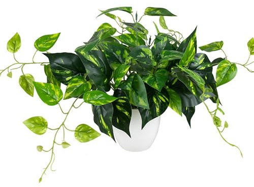 ROJDJF Artificial Pothos Plant Indoor Fake Hanging Plants in Pot - Realistic Decorative Plant for Home Kitchen Office Desk Shelf Bathroom (Set of 1)