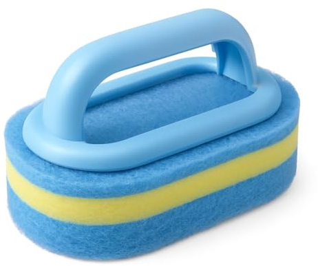 Svamp med handtag 2-pack, ergonomisk rengöringssvamp för kök, badrum & pool, reptålig rengöringssvamp & handborste, kökssvamp, magisk svamp, badrumsrengörare, universell svamp (2, blå)