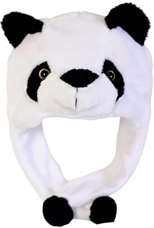 NICEYEA Sombrero de disfraz de animal para niños con orejeras, divertido gorro de peluche de animal, bonito sombrero de invierno para fiesta temática, Navidad, Halloween (Panda)