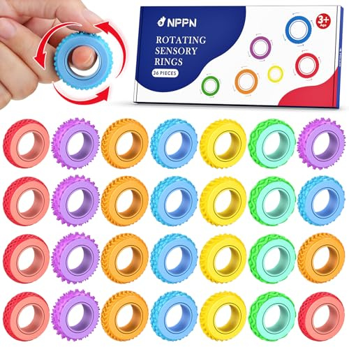 Fidget ring, leksaker för vuxna och barn, 36 stycken | Sensorisk fidget-spinnare, 6 texturer, ljudlös, ADHD autism koncentrationshjälp, för skola och kontor