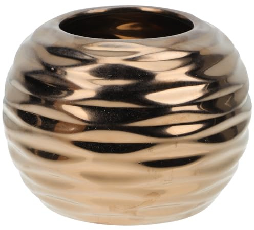 LALAFINA Round Ceramic Vase with Gold Plating, Thread Pattern Hydroponic Planter for Floral Arrangement, White Desktop Flower Pot Decor for Living Room Home Adornment