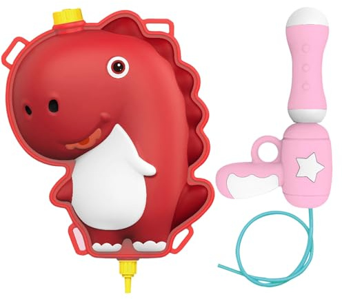 Ejoyous Pistola de Agua de Mochila, Lanzador de Agua de Gran Capacidad con Entrada de con Tapón de Goma y Correas Ajustables, para Niños, Fiestas en (Pistola de con Mochila de Dinosaurio Rojo)