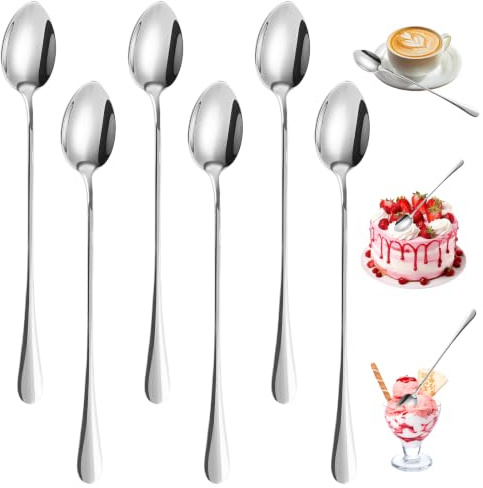 6 Piezas Cucharillas Cafe Largas,19.5cm Cucharas Postre,Acero Inoxidable