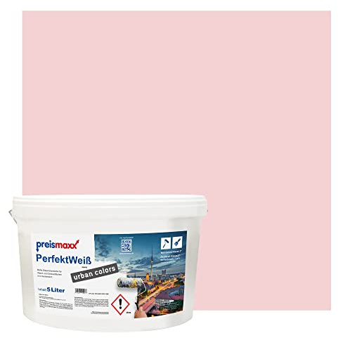 Preismaxx Perfektweiß Wandfarbe rosa matt 5L - Innenwandfarbe für kreative Wandgestaltung, Innenfarbe flamingo, hohe Deckkraft Klasse 2, Trendfarbe für Wohnzimmer, Akzentfarbe