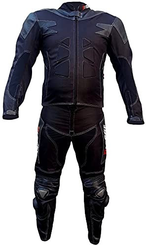 BI ESSE Combinaison de moto pour adulte en cuir et tissu, divisible en 2 pièces veste et pantalon, réglable (Noir, XS)