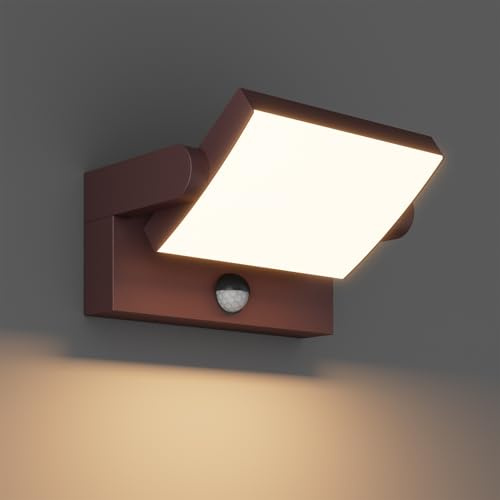 Klighten Lámpara Exterior con Sensor de Movimiento IP65, 24W LED Apliques Exterior Interior Ajustable, Luces Pared Moderno Aluminio para Terraza Pasillo, 1500 Lumen, Blanco Cálido 3000K, Bronce