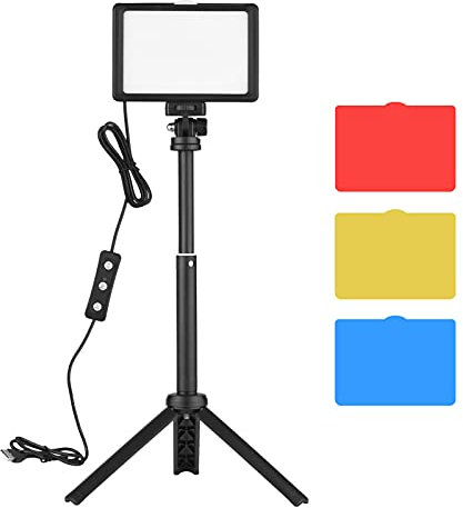 Andoer - Kit de iluminación de videoconferencia USB con luz de vídeo LED 5600K regulable trípode de escritorio adaptador de montaje giratorio de 180 grados filtros de color para grabación de vídeo
