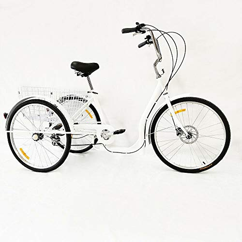 RibasuBB 26 pouces Tricycle pour adultes 6 vitesses 3 roues avec panier pour seniors, tricycle à trois roues de style cruiser pour loisirs, courses et pique-niques