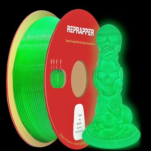 RepRapper Luminous PLA Filament 1.75 mm Glow in the Dark Luminous 3D Printing Filament, Dimensional Accuracy +/- 0.03 mm, 1 kg (2.2 lbs) Cardboard Spool, Luminous PLA for 3D Printers, Green