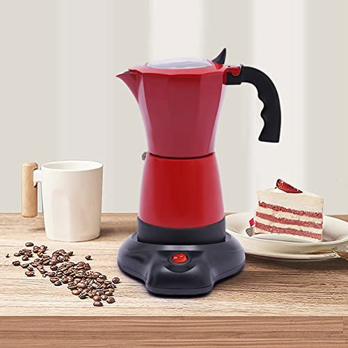 KOLHGNSE Espressokocher Elektrisch, Espressokocher mit Basis 6 Tassen 300ML 480W Espresso Bereiter Maschine Espressokanne Aluminium für Familien, Versammlungen, Cafés (Rot)