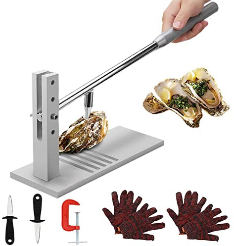 Naqqios Herramienta para descascarar ostras, abridor de ostras,Máquina abridora de ostras de Acero Inoxidable - Juego de 2 Cuchillos, Guantes, Clip G, Herramientas para el hogar, Taller de mariscos,