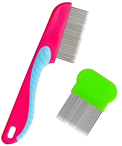 Acooruiteng 2 Pieces Lice Combs Reusable Head Lice Combs Durable Lice Comb Plastic Head Lice Comb Stainless Steel Headlice Comb for Adults,Kids,Dogs,Cats,Head Lice Treatment,Removes Louse