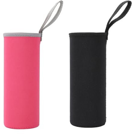 LuLiyLdJ 2 Stück Neopren Flaschen Schutzhülle, Wasserflasche Thermo-Hülle Isolierte, Flaschen Thermo-Hülle Taschen für Teeflaschen Teebereiter Glas Wasser-Flasche (Schwarz + Rosa)