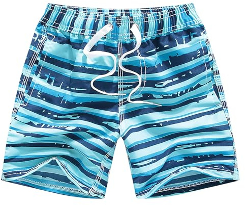 GENTABY Boys Beach Shorts Kids Swimming Trunks with Mesh Lining Toddler Board Quick Dry Funny Printed Blue Shorts for 11-12 Years