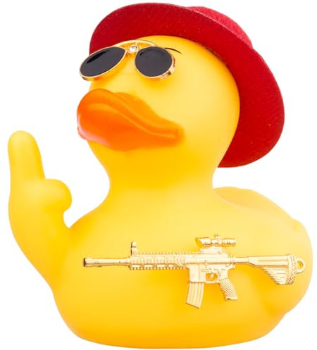 Mwmoeen Canard en caoutchouc pour décoration de voiture, canard jaune cool, accessoires avec chapeau cylindrique, lunettes de soleil et accessoire cool pour voiture, bureau, chambre, décoration 9 cm