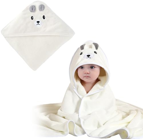 Toalla Bebe con Capucha, baño para Niños Pequeños, Suave, Absorbente (Blanco), Toallas de Baño para Bebés 80 * 80cm