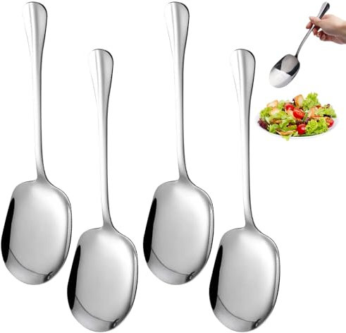 4 Pezzi Grande Cucchiaio da Portata in Acciaio Inox 25cm Cucchiai da Portata Grandi Cucchiaio da Buffet Cucchiai da Portata con Manico Lungo per Ristoranti per Casa, Ristorante, Hotel, Caffetteria