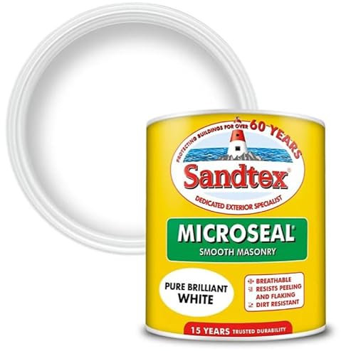 Sandtex Microseal Exterior Smooth Masonry Paint | Pure Brilliant White 1L | Rainproof in 1 hour