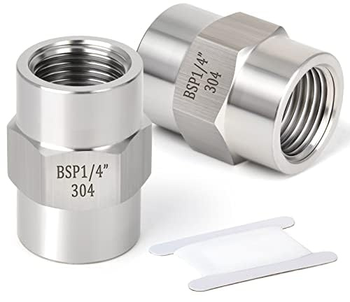 ERGAOBOY 2Pcs SS304 1/4 Female BSP Threaded Hex Coupling Fitting | Dual equal female ports, hexagon wrench drove segment, leakproof secure tight sealing, for fluid pipeline connection