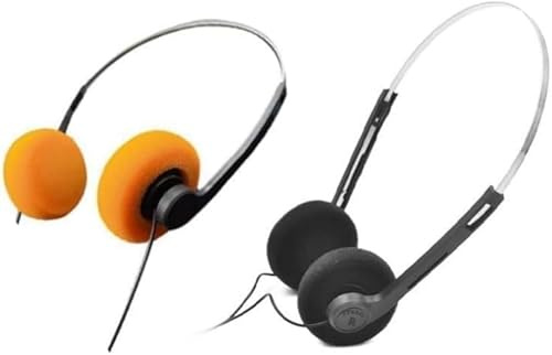 Txuolin 2 cuffie stereo con cavo, stile retrò, leggere, portatili, con archetto regolabile, lettore di cassette, sovrauricolari (arancione, nero)