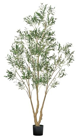 VEVOR 8FT Artificial Olive Tree with Black Pot, Tall Fake Tree with Natural Wood Trunk & Realistic Green Leaves and Fruits, Indoor Faux Plant for Home, Office, Living Room, Corner Decor