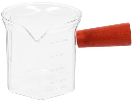 BESPORTBLE Tasse à Mesurer pour Espresso en Verre Transparent 120 ML Poignée en Bois Petit Pichet Doseur pour Café Lait et Crème Usage Domestique et Barista Couleur Couleur Aléatoire