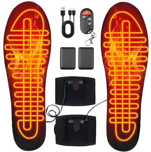 Semelle Chauffante USB Hommes Femmes avec Batterie Externe et Télécommande, 3 Niveaux Découpable Lavable Semelles Thermique Chauffantes Rechargeable pour Chasse Camping Ski, Taille: 42-47