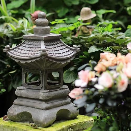 rigyeg Lanterne de jardin solaire Zen Pagoda 34 cm Étanche pour l'extérieur Statue de pagode japonaise Sculpture pour l'aménagement paysager de jardin et de pelouse