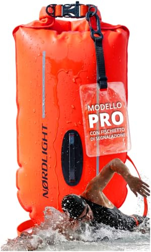 Nordlight Boa Nuoto Acque Libere 28L - Dry Bag Pull Buoy Aiuto al Nuoto Adulti Borsa Impermeabile, Sacco Gonfiabile Impermeabile Boetta per Nuoto Triathlon Sacco Bagnato Boetta di Sicurezza - Pro