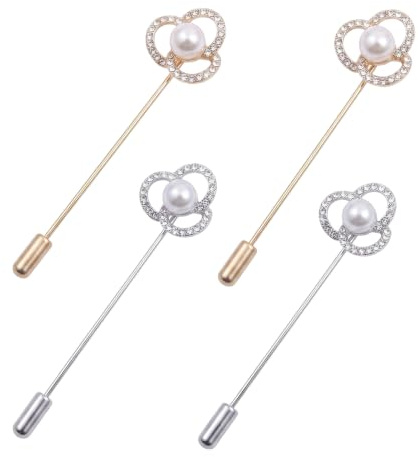 HABVPU 4 Pièces Épingles à Chapeau Vintage 9cm, 2 Or et 2 Argent Épingle à Revers Longue, Broche Décorative pour Cravate, Écharpe, Foulard, Chapeaux de Cowboy et Accessoires de Cheveux