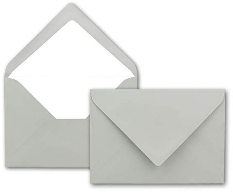 50x Kuverts in Hell-Grau - Brief-Umschläge in DIN B6-12,5 x 17,6 cm geripptes Papier - weißes Seidenfutter für Weihnachten & festliche Anlässe